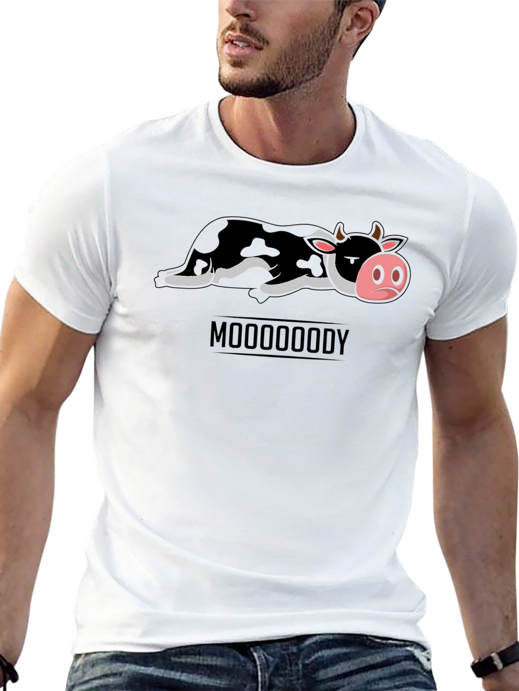 Mooooody Graphic Tee - Funny Cow Design
