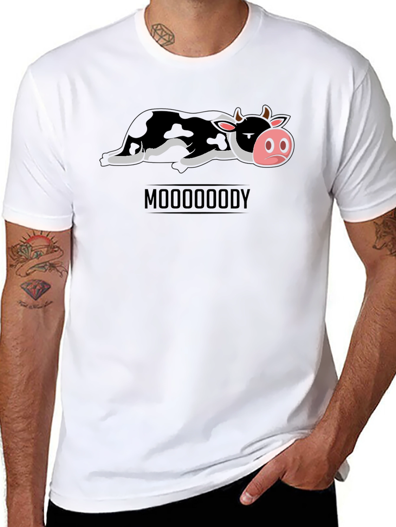 Mooooody Graphic Tee - Funny Cow Design