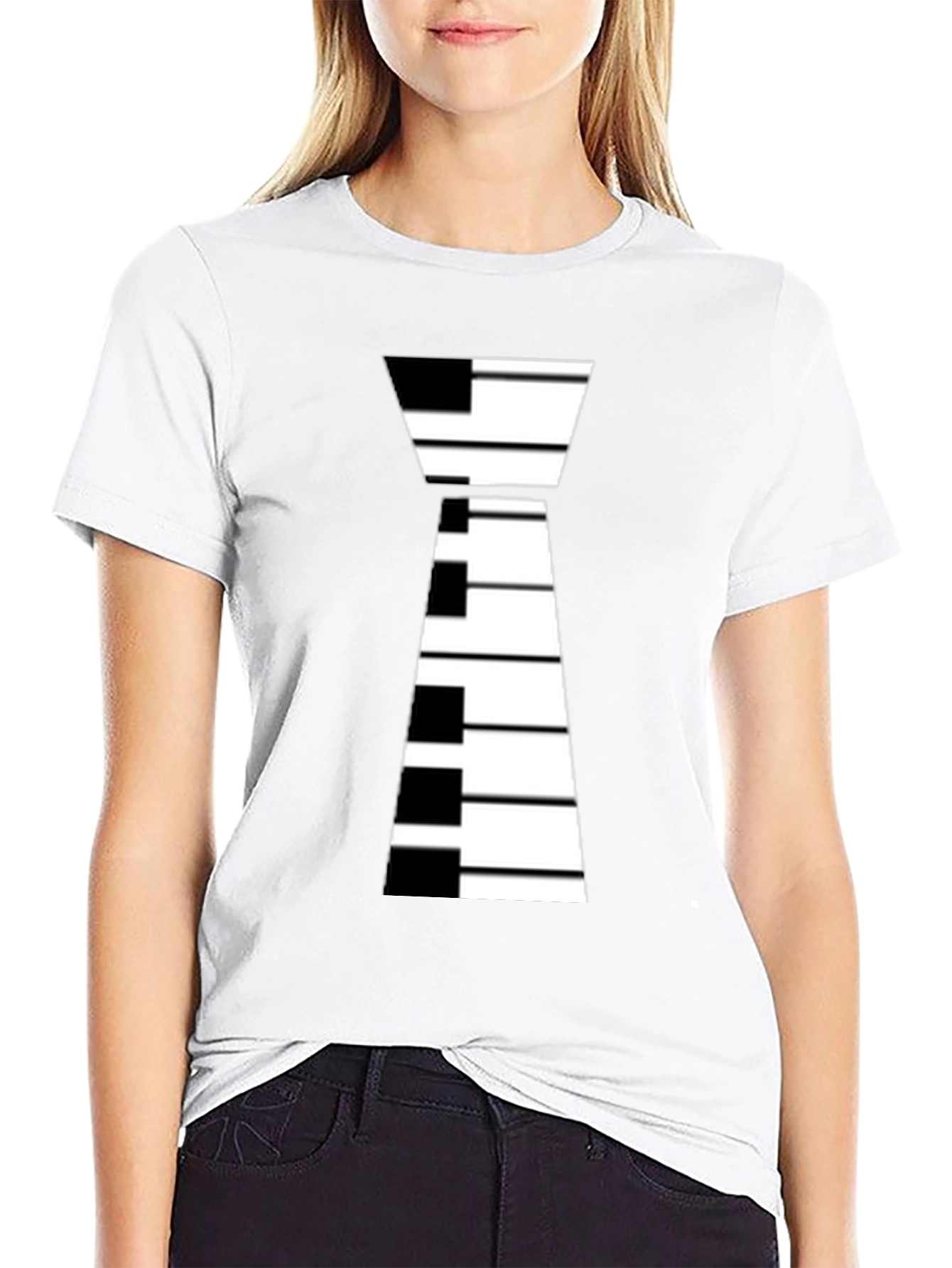 Piano Keys Tie Graphic Black T-Shirt
