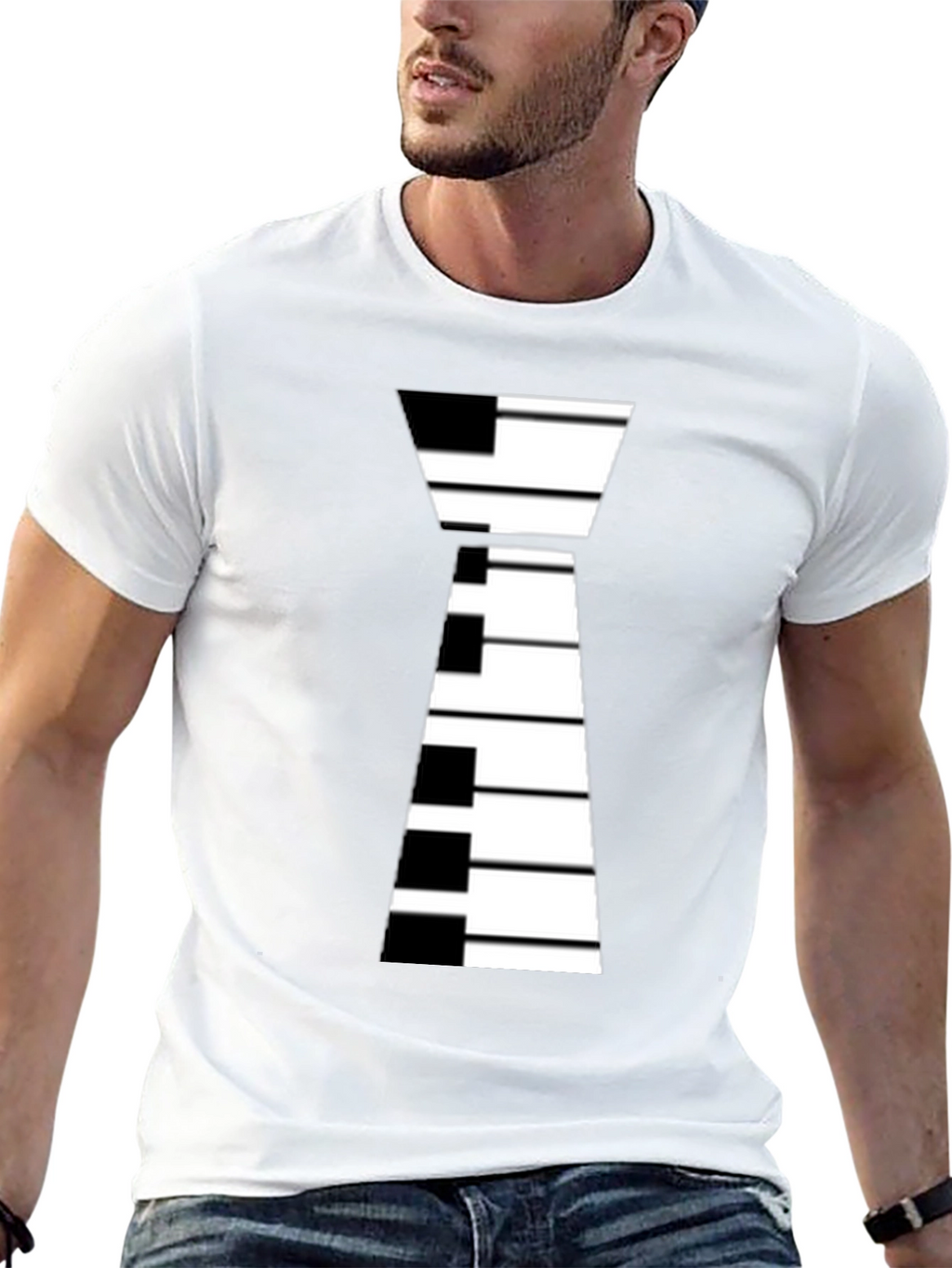 Piano Keys Tie Graphic Black T-Shirt