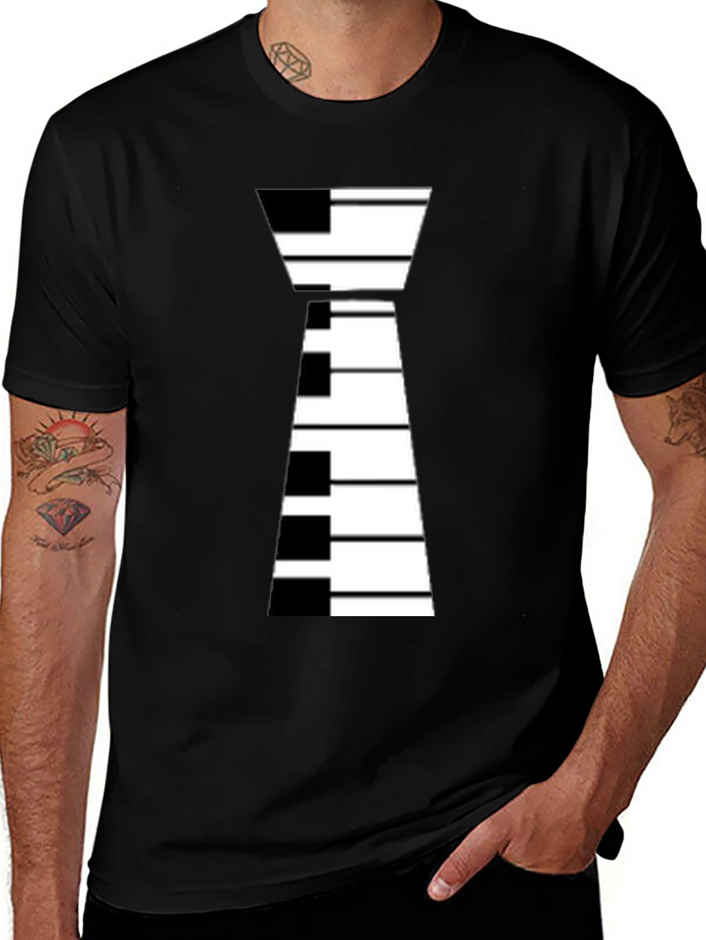 Piano Keys Tie Graphic Black T-Shirt