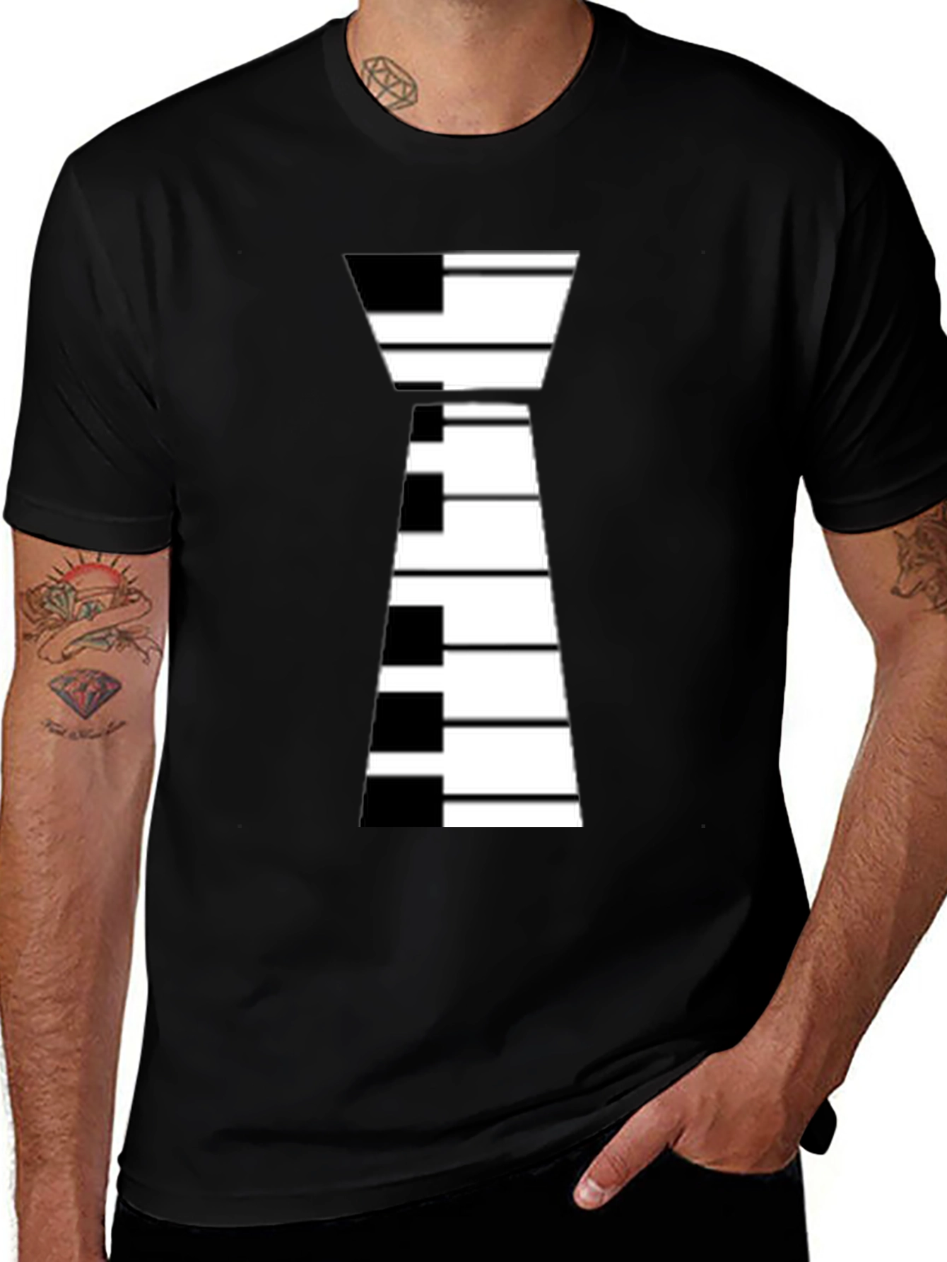 Piano Keys Tie Graphic Black T-Shirt