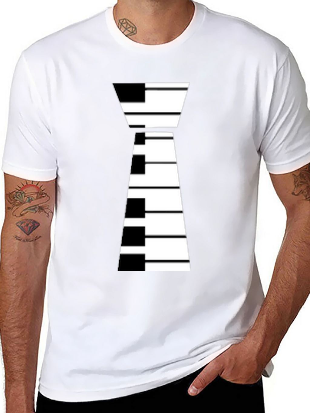 Piano Keys Tie Graphic Black T-Shirt