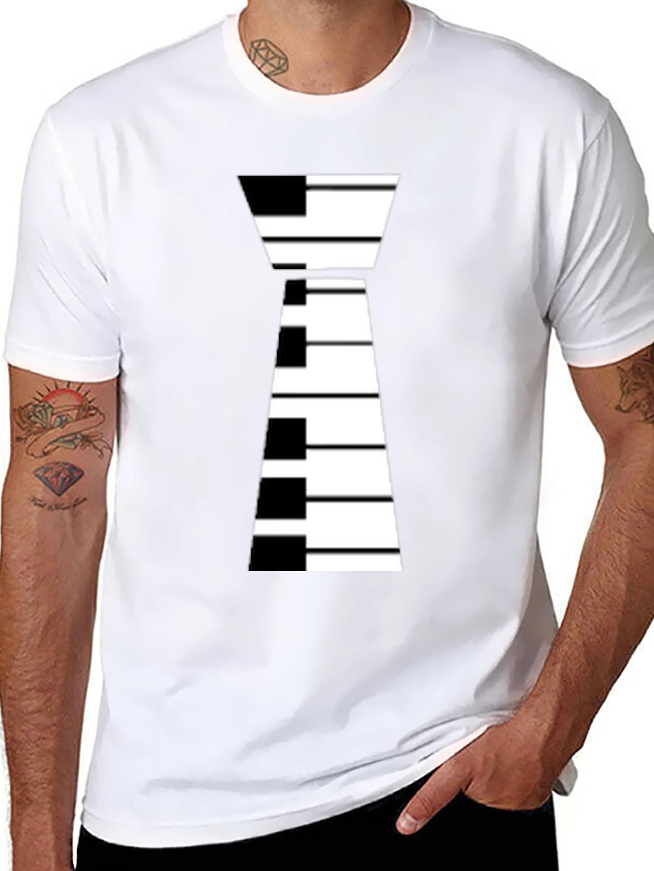 Piano Keys Tie Graphic Black T-Shirt