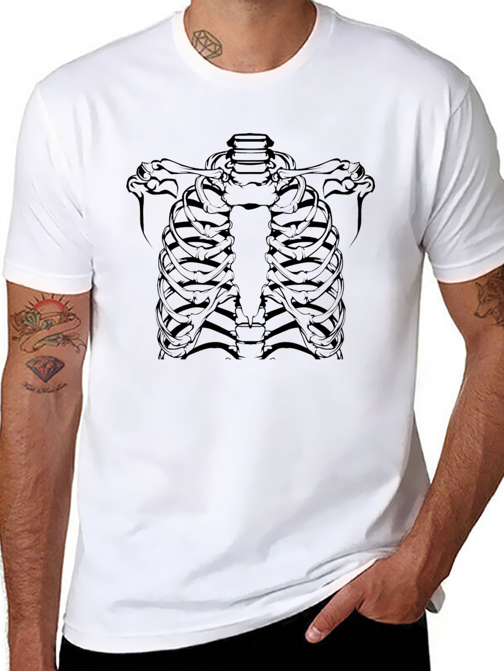 Skeleton Rib Cage Graphic Black T-Shirt