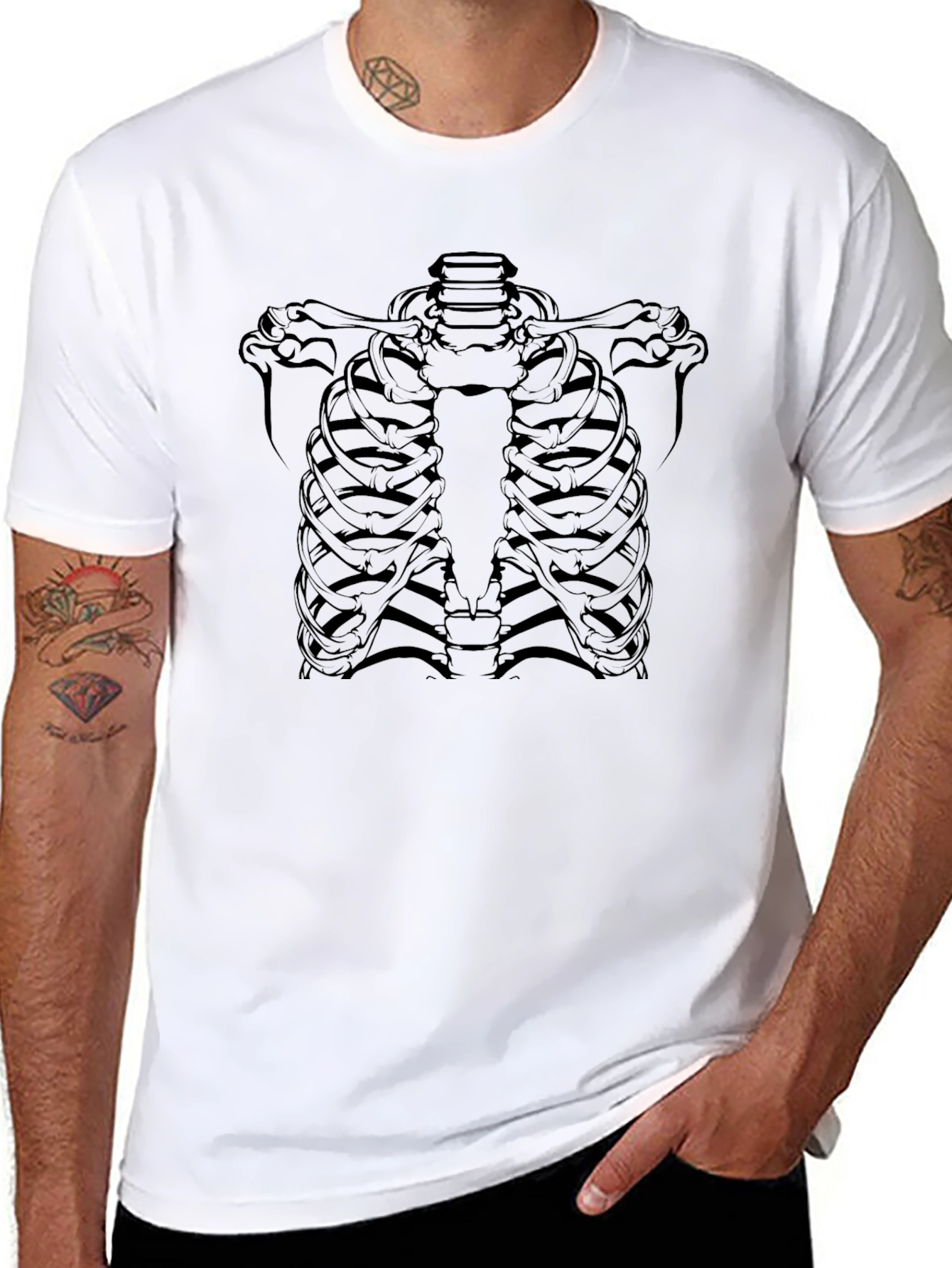Skeleton Rib Cage Graphic Black T-Shirt