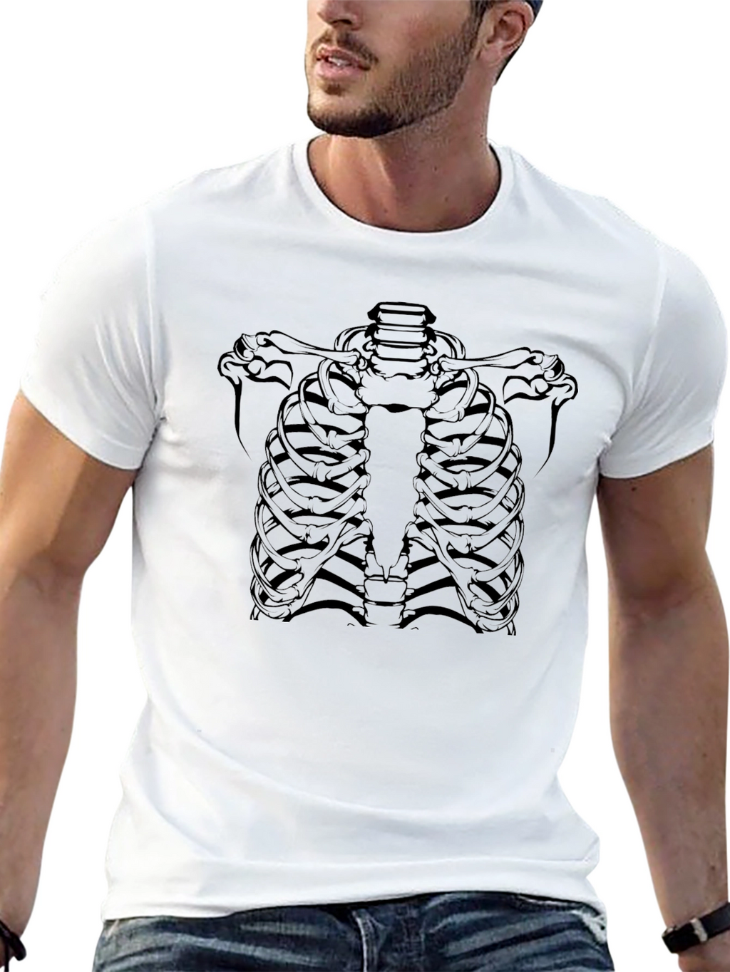 Skeleton Rib Cage Graphic Black T-Shirt