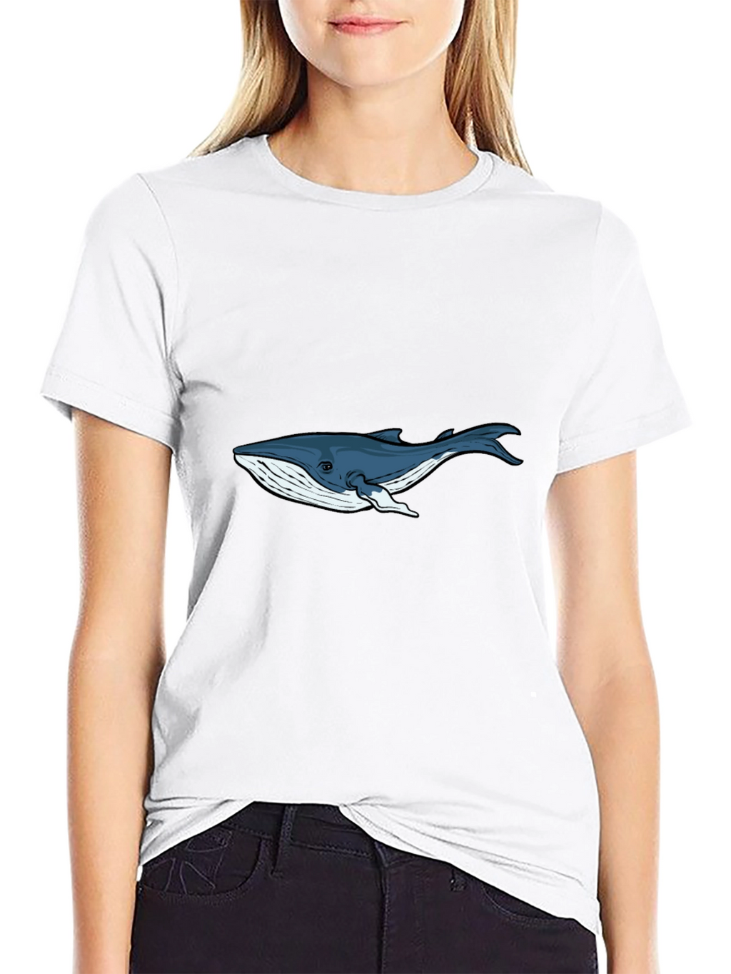Black T-Shirt with Blue Whale Graphic