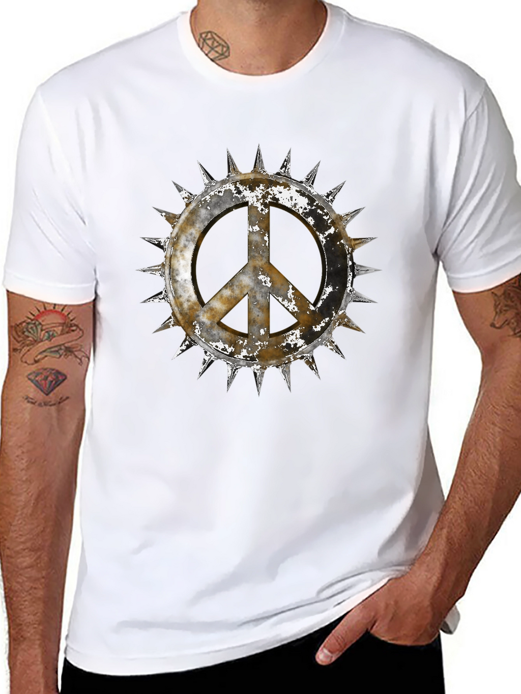 Edgy Peace Sign Graphic Tee - Black Cotton
