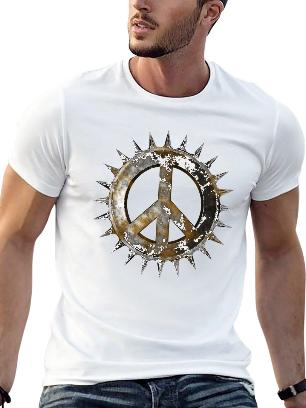 Edgy Peace Sign Graphic Tee - Black Cotton