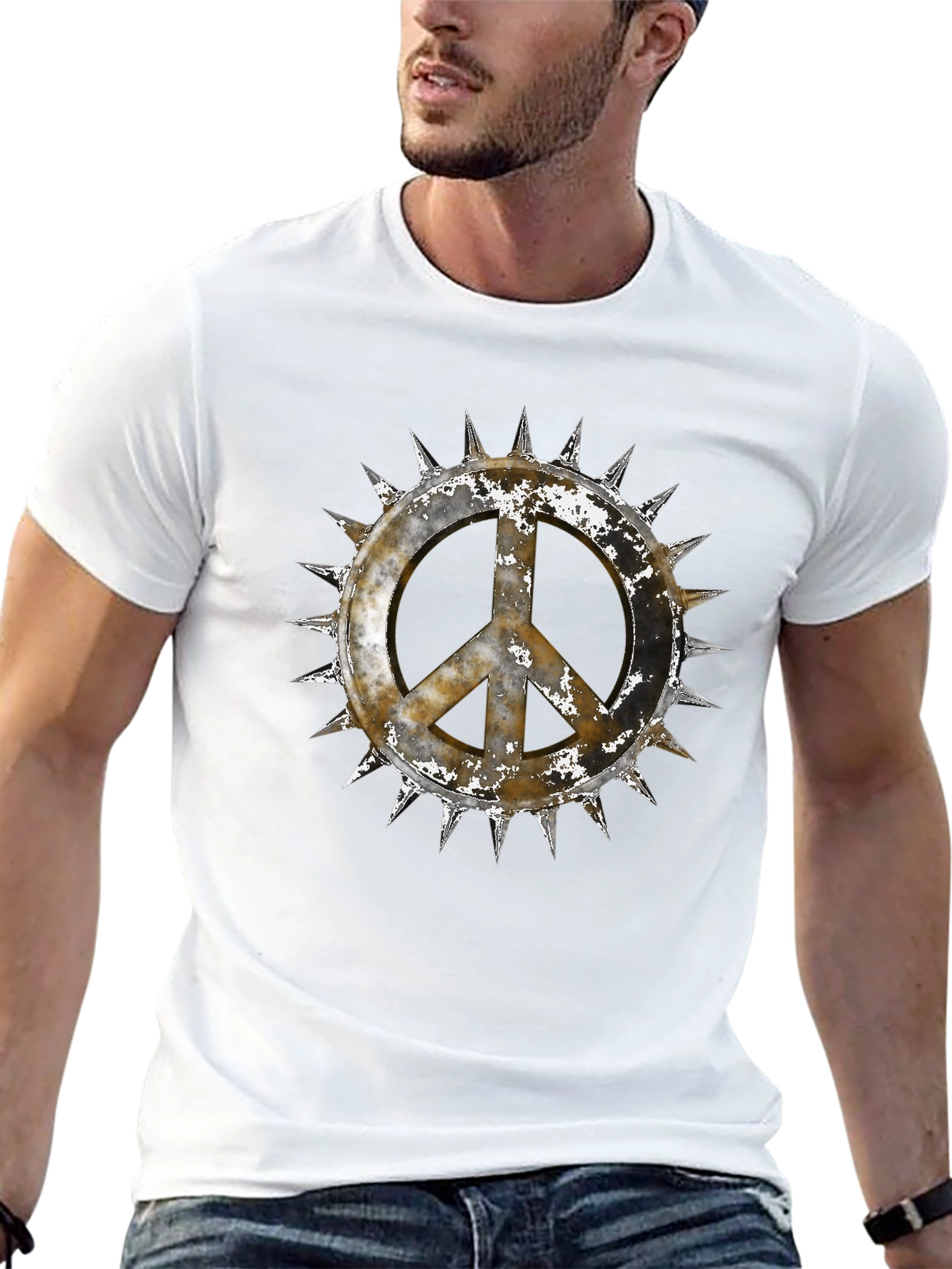 Edgy Peace Sign Graphic Tee - Black Cotton