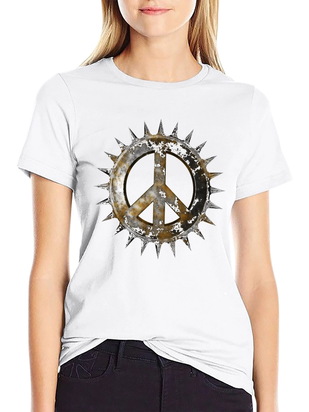 Edgy Peace Sign Graphic Tee - Black Cotton