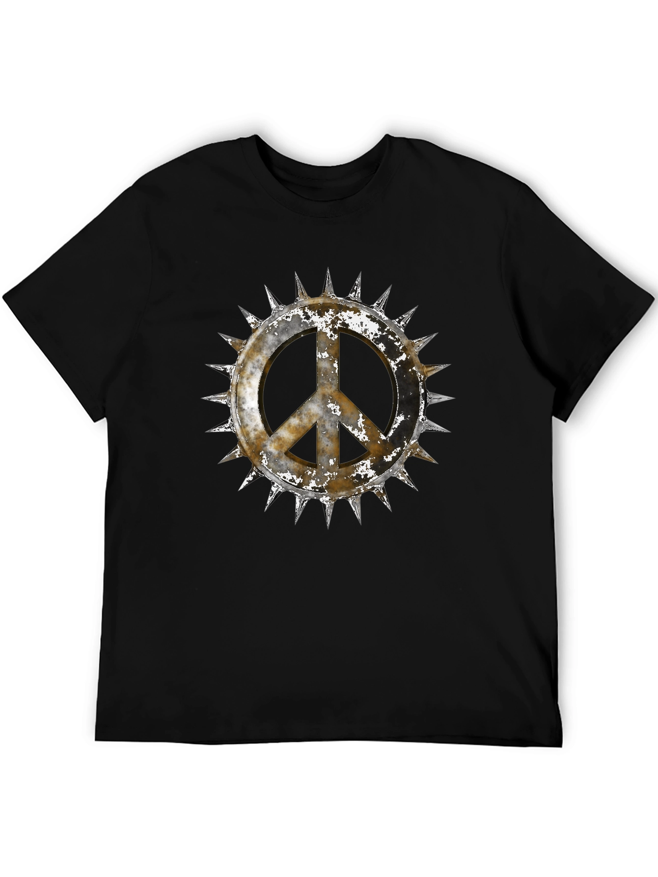 Edgy Peace Sign Graphic Tee - Black Cotton