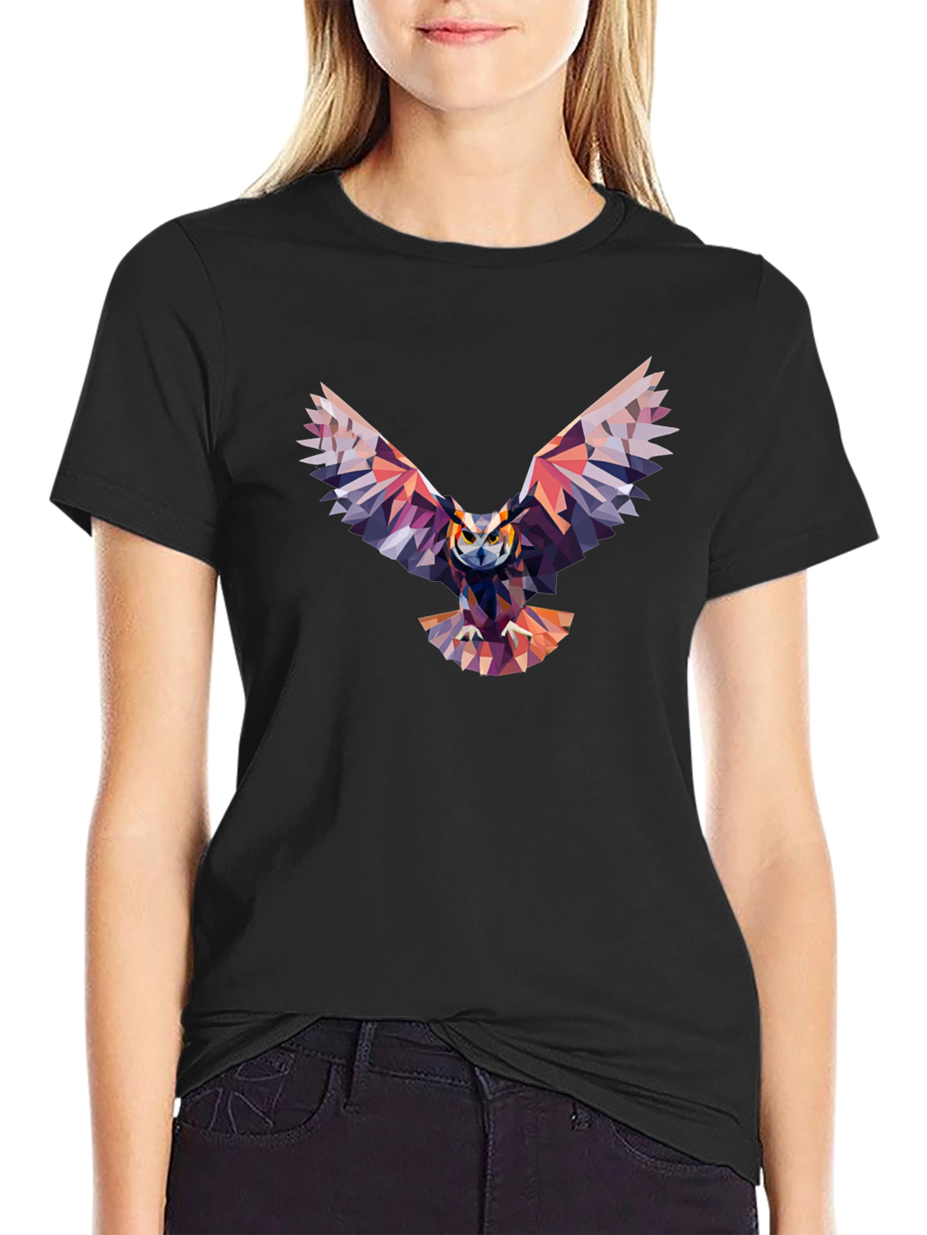 Geometric Owl Graphic Black T-Shirt