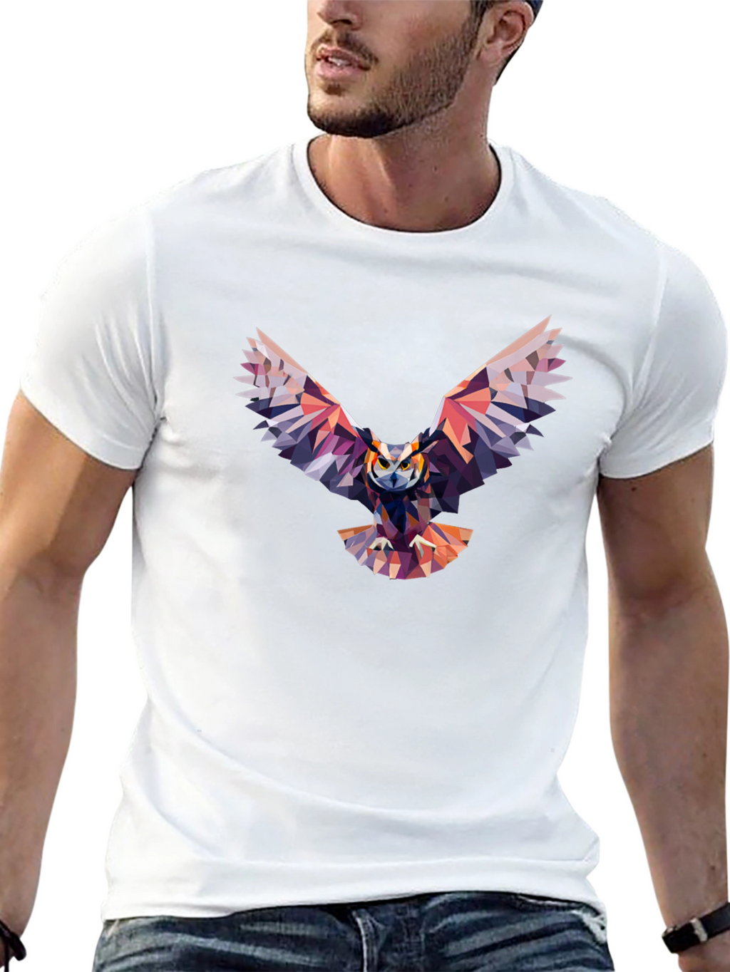 Geometric Owl Graphic Black T-Shirt