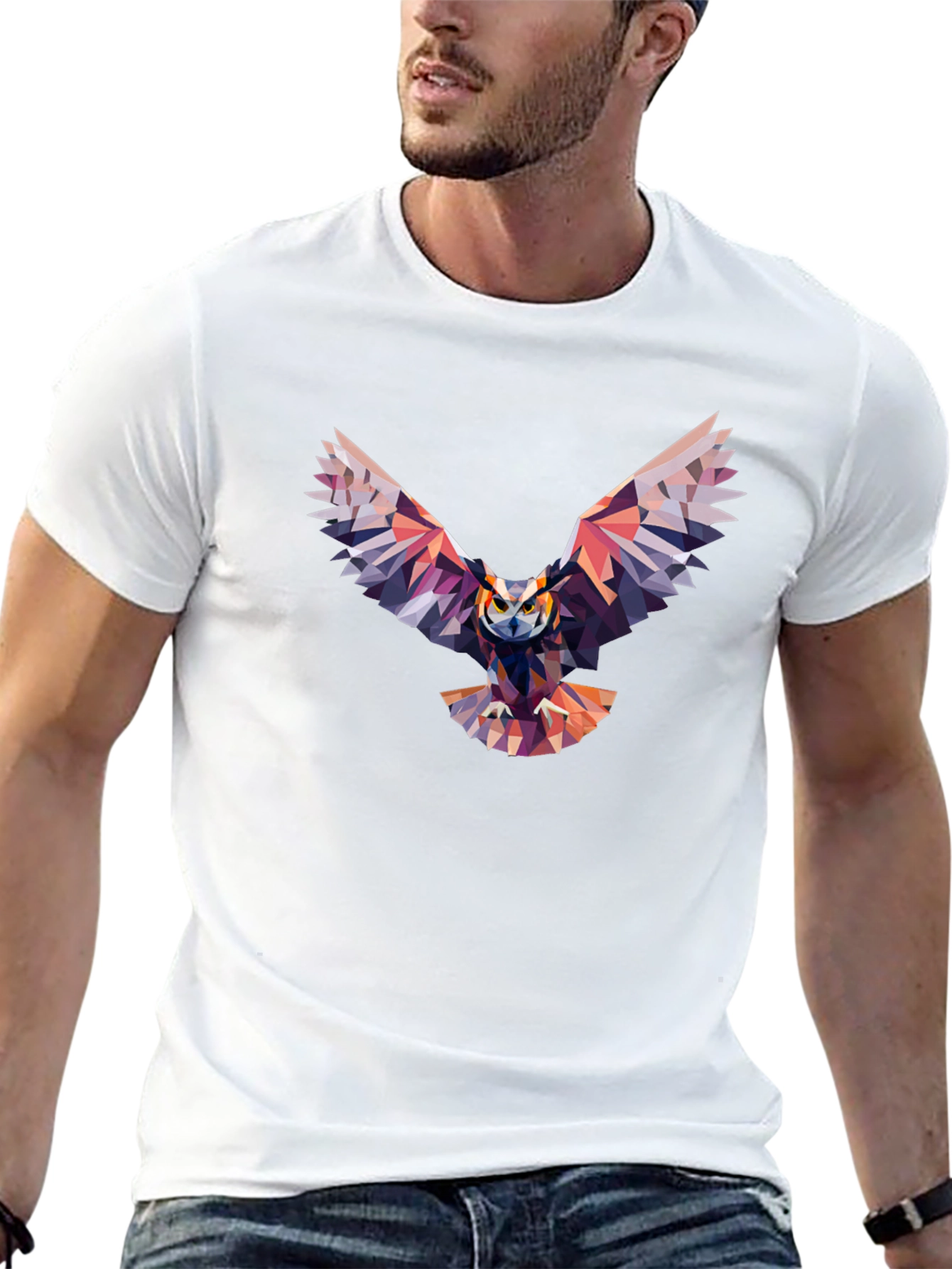 Geometric Owl Graphic Black T-Shirt