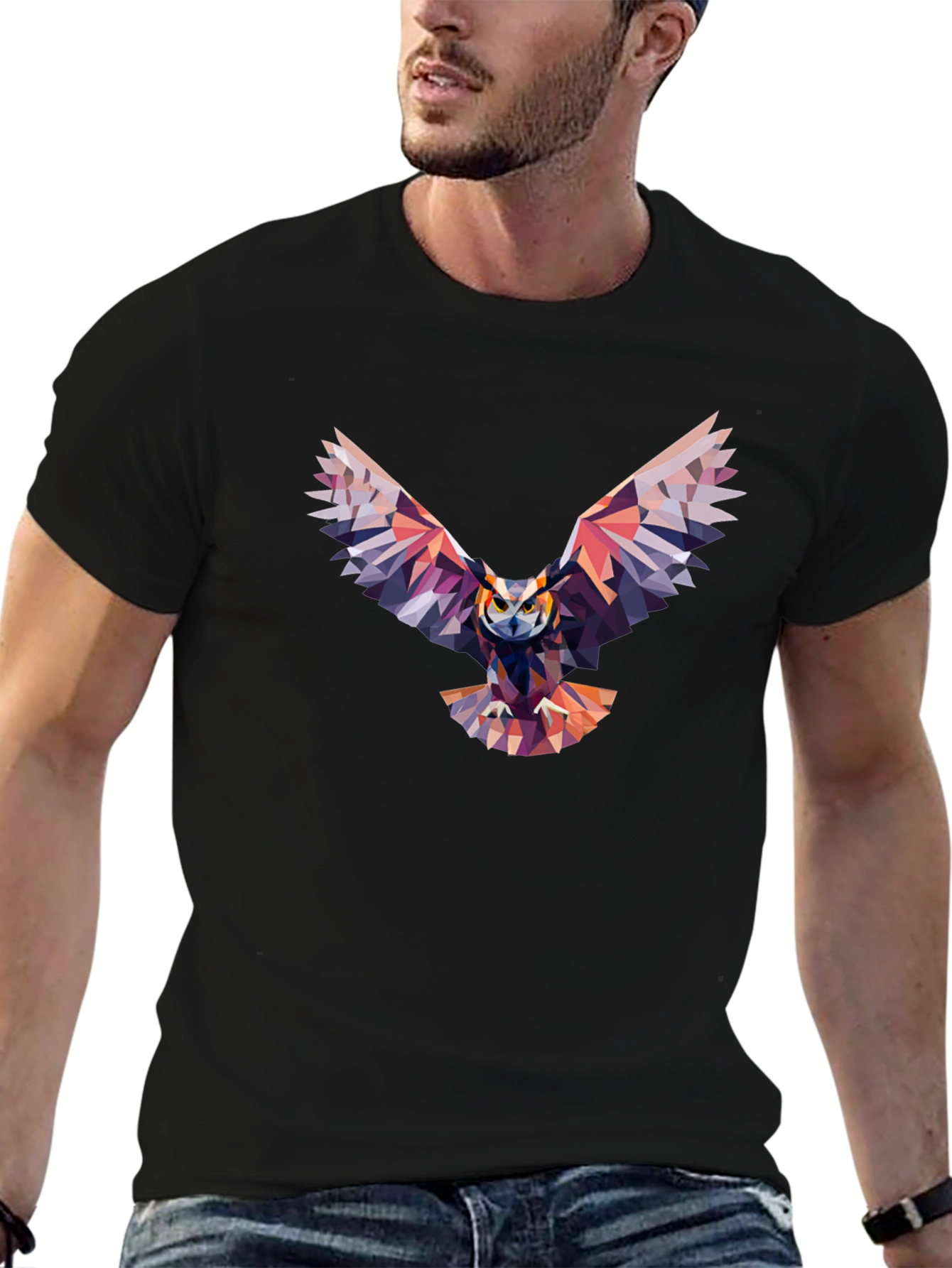 Geometric Owl Graphic Black T-Shirt