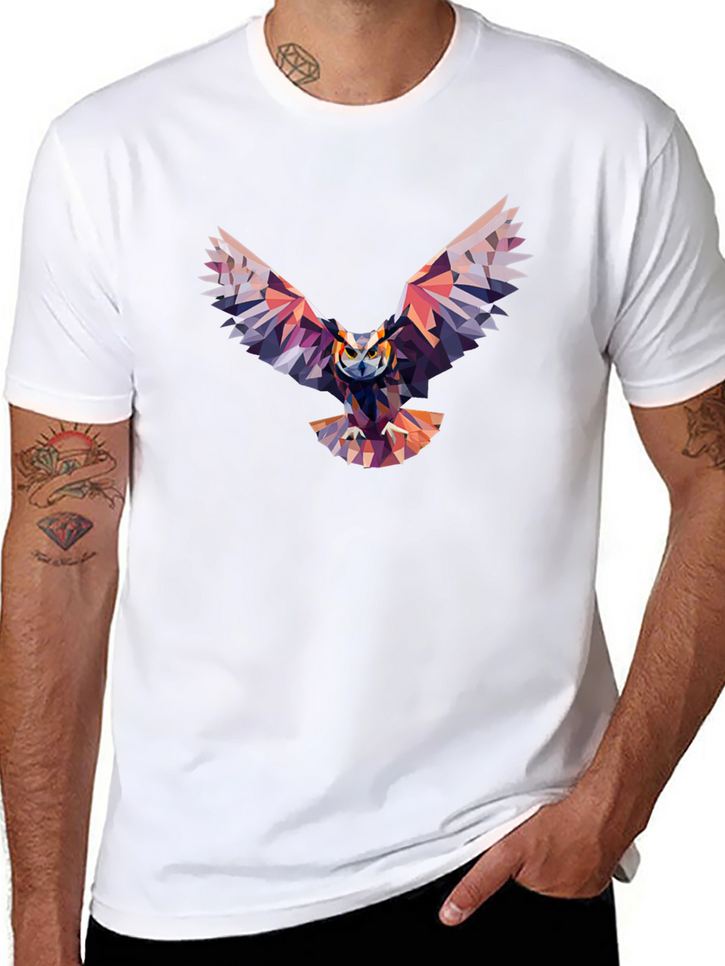 Geometric Owl Graphic Black T-Shirt