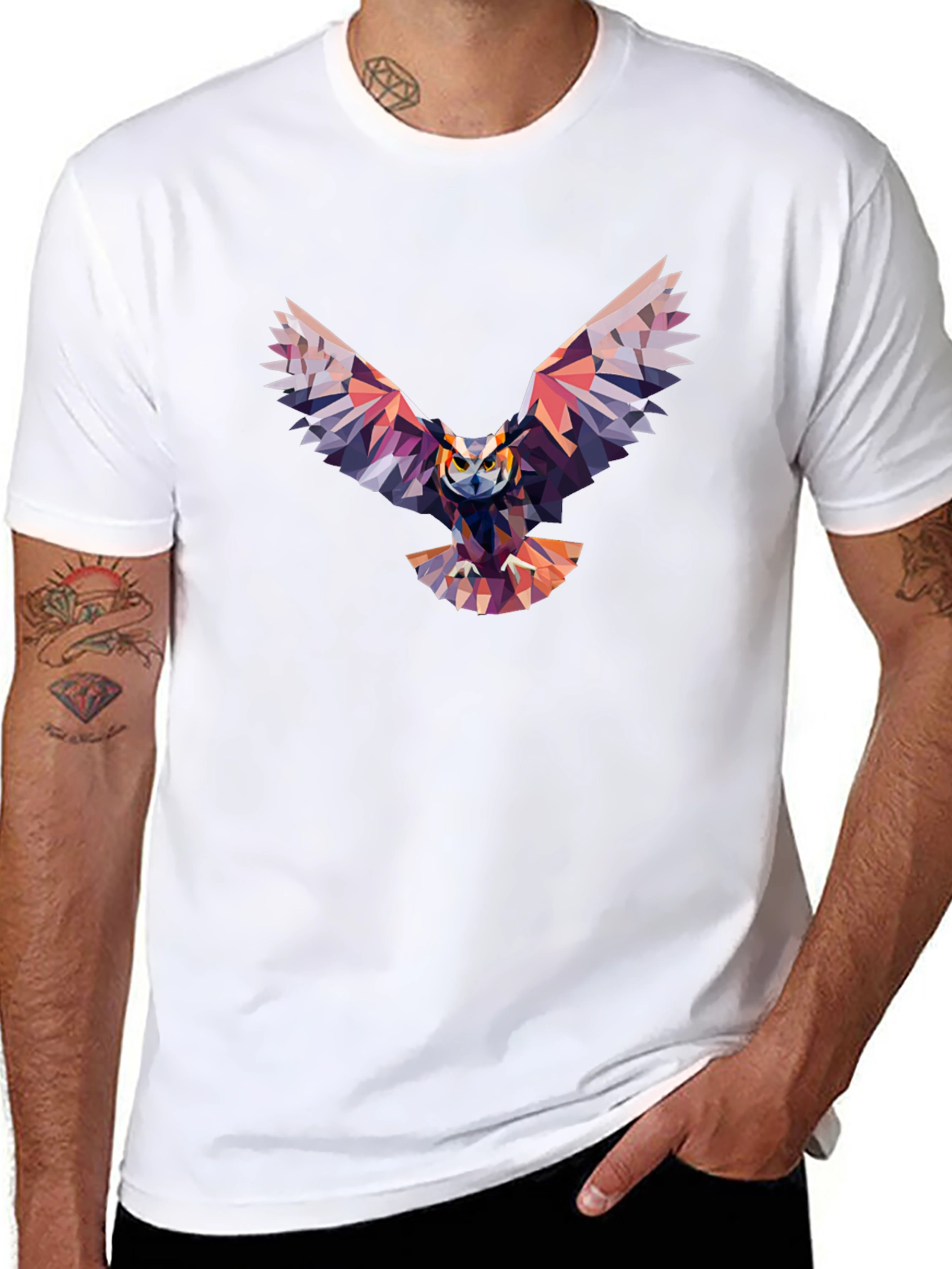 Geometric Owl Graphic Black T-Shirt
