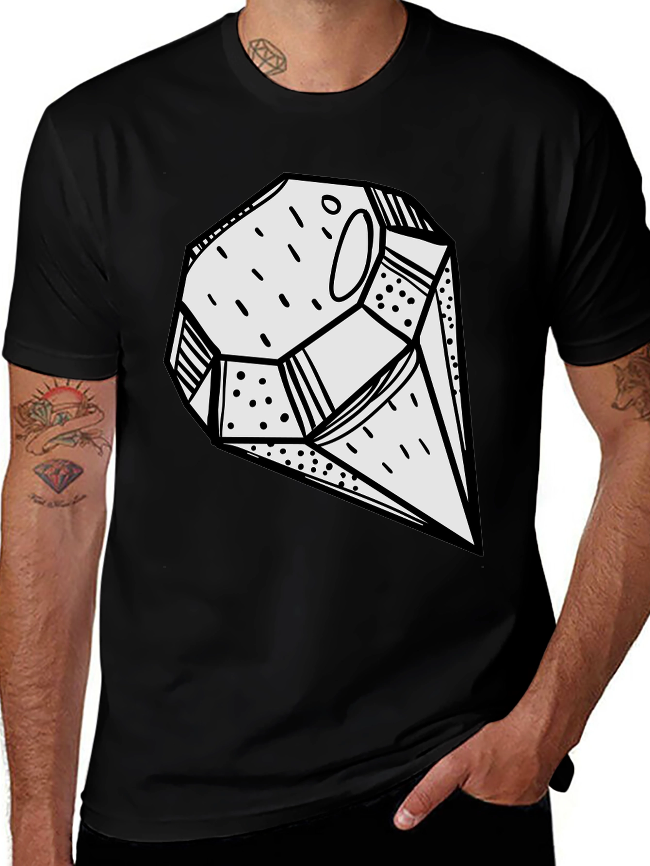 Abstract Geometric Graphic Print Black T-Shirt