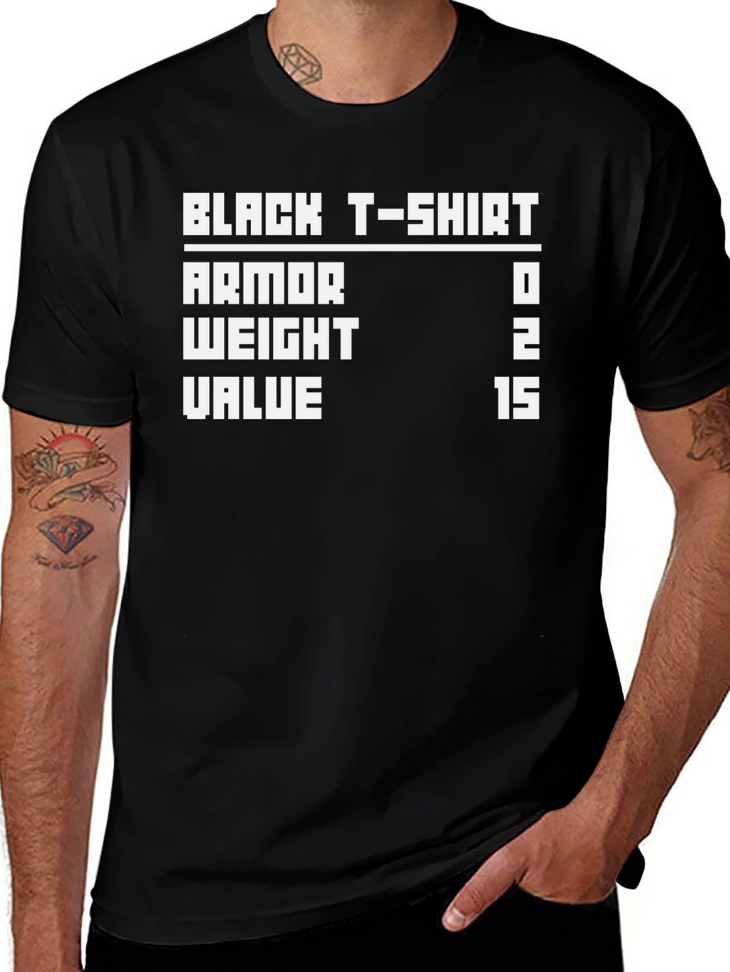 Black T-Shirt Armor Stats Gamer Tee