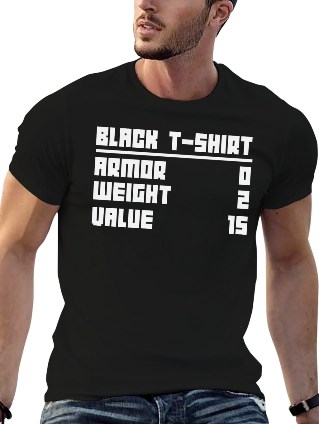 Black T-Shirt Armor Stats Gamer Tee