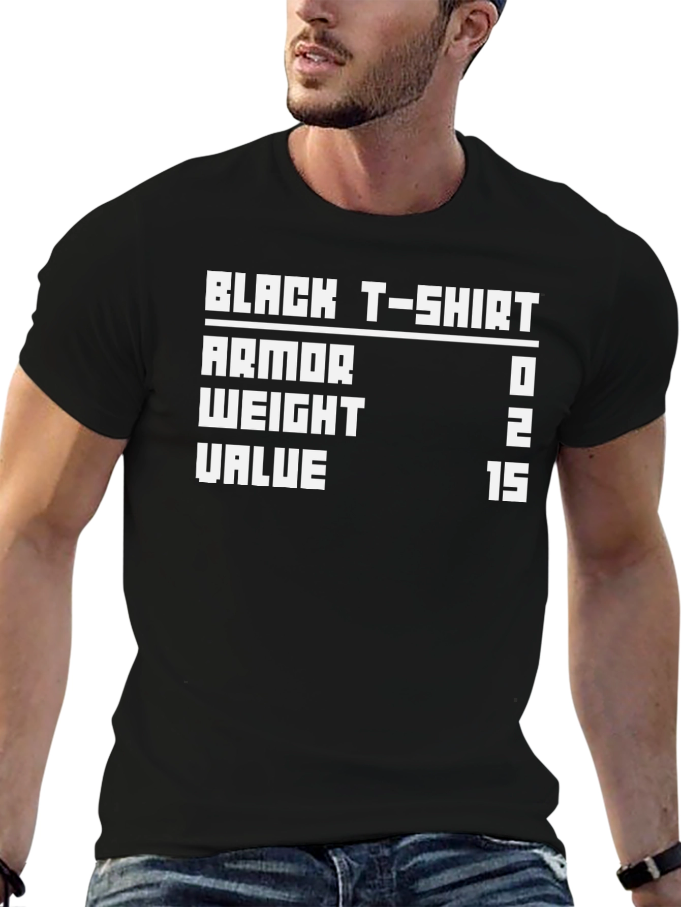 Black T-Shirt Armor Stats Gamer Tee