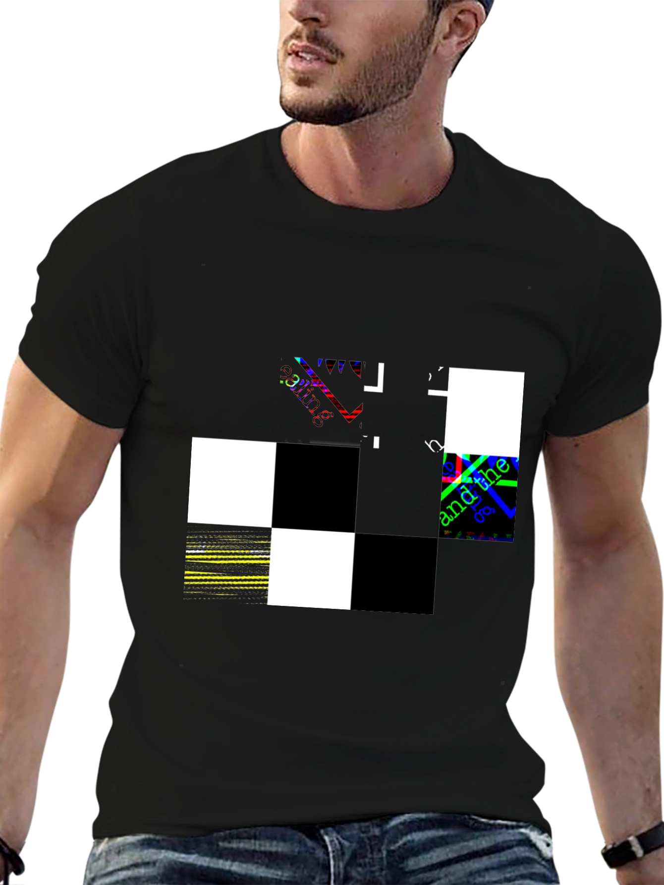 Abstract Checkerboard Graphic Black T-Shirt
