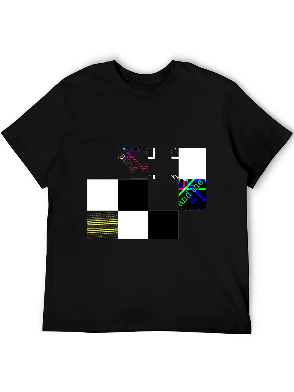 Abstract Checkerboard Graphic Black T-Shirt