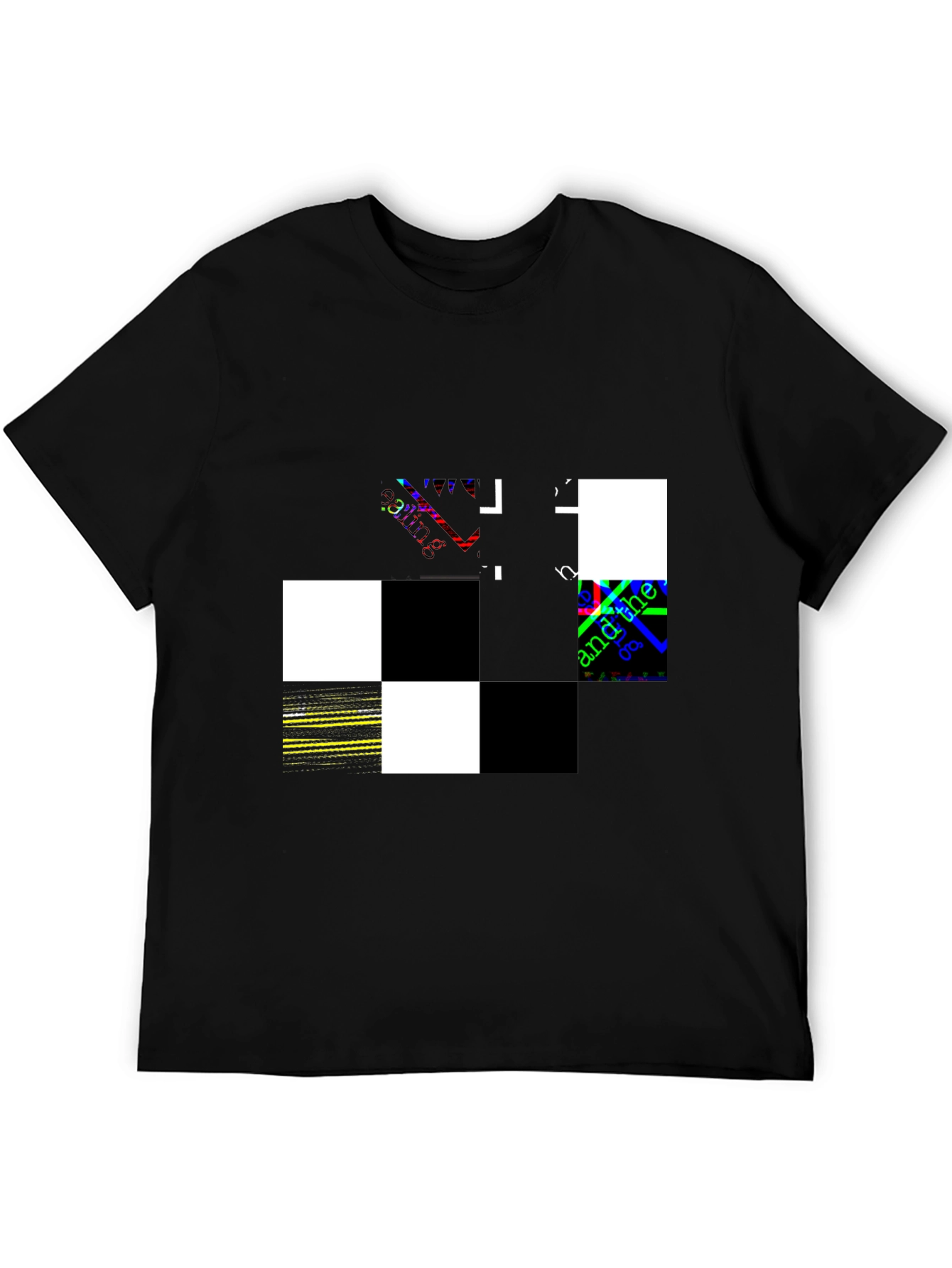 Abstract Checkerboard Graphic Black T-Shirt