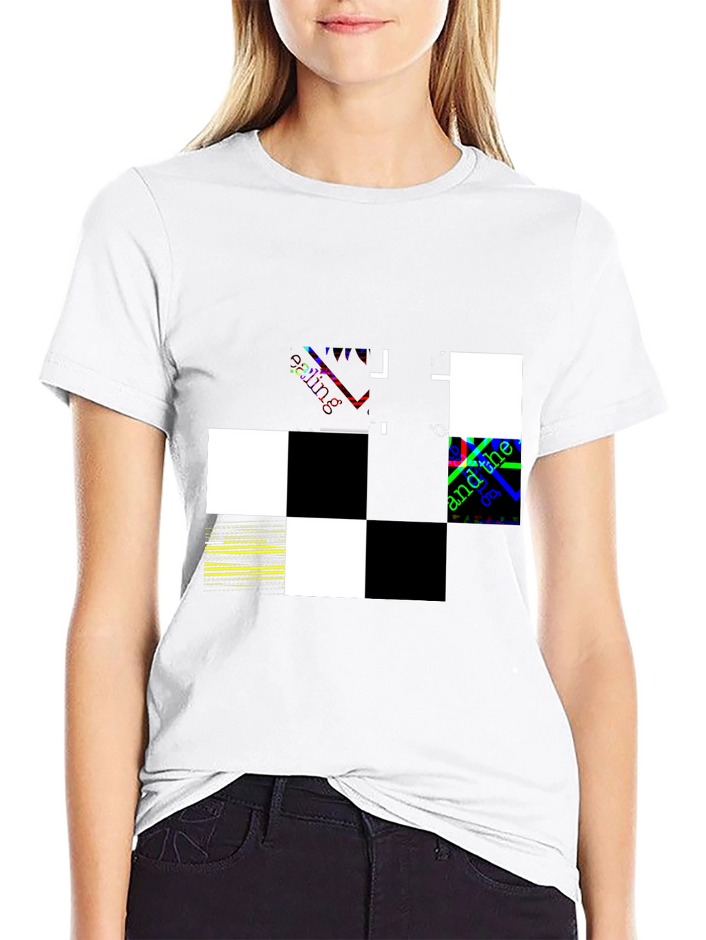 Abstract Checkerboard Graphic Black T-Shirt