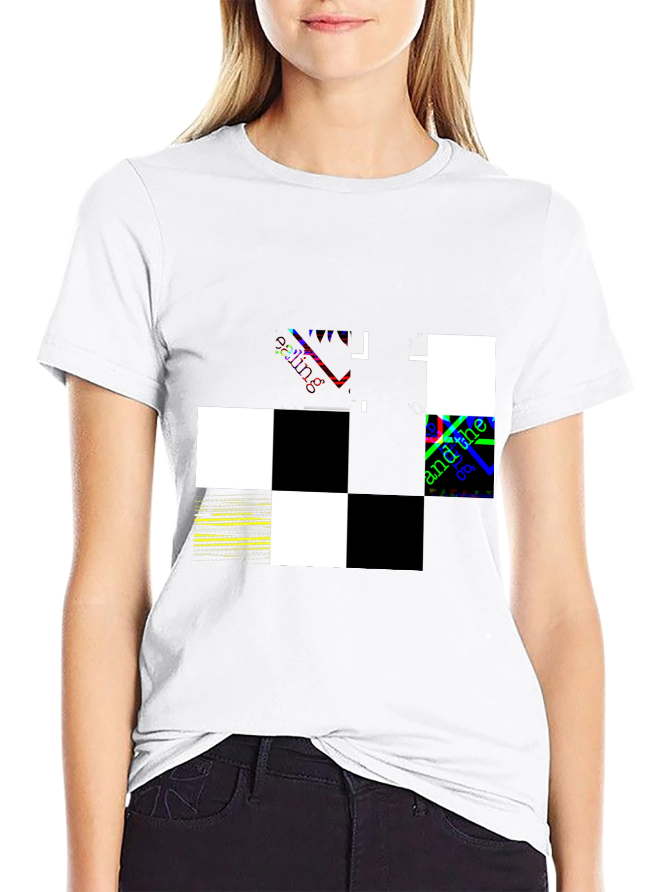 Abstract Checkerboard Graphic Black T-Shirt