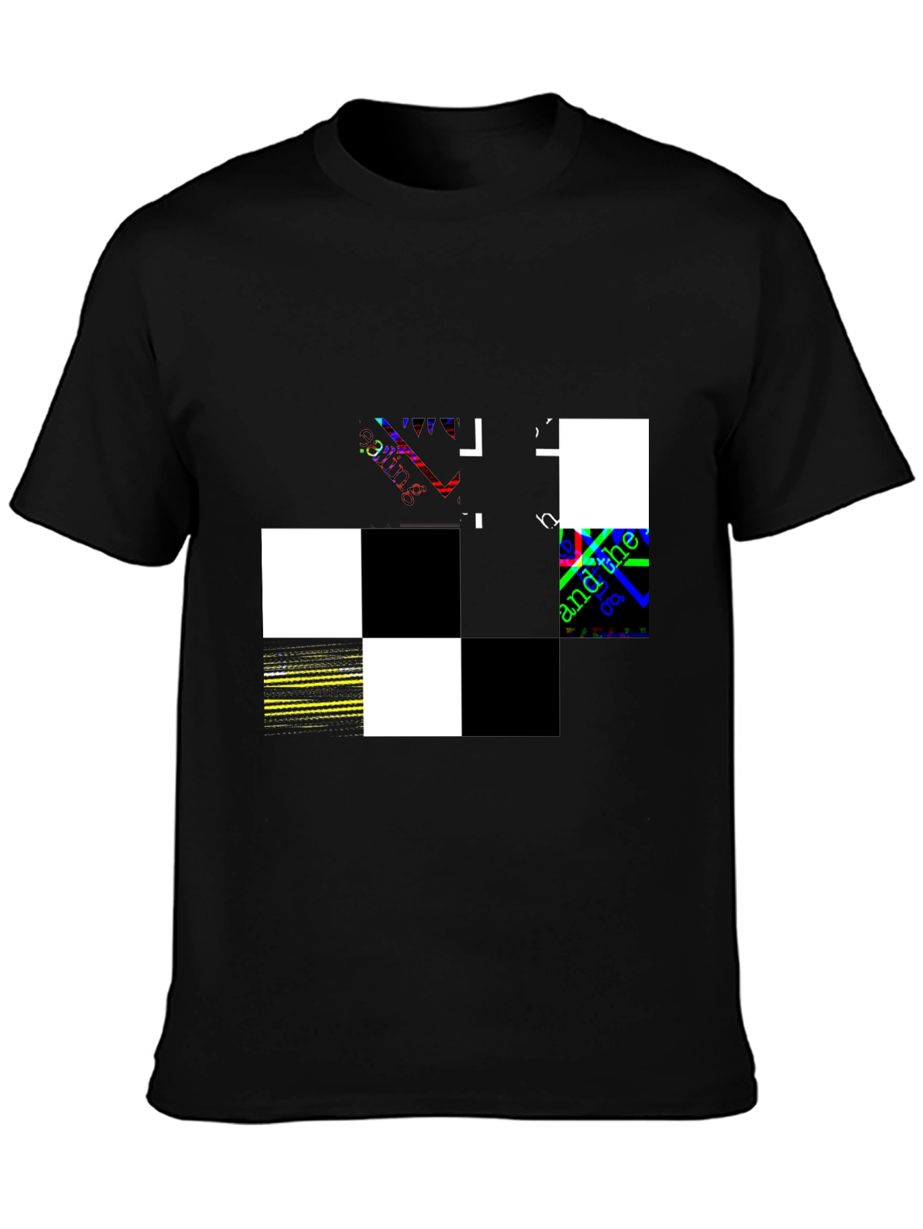 Abstract Checkerboard Graphic Black T-Shirt