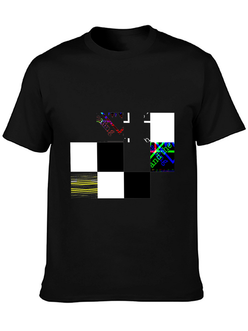 Abstract Checkerboard Graphic Black T-Shirt