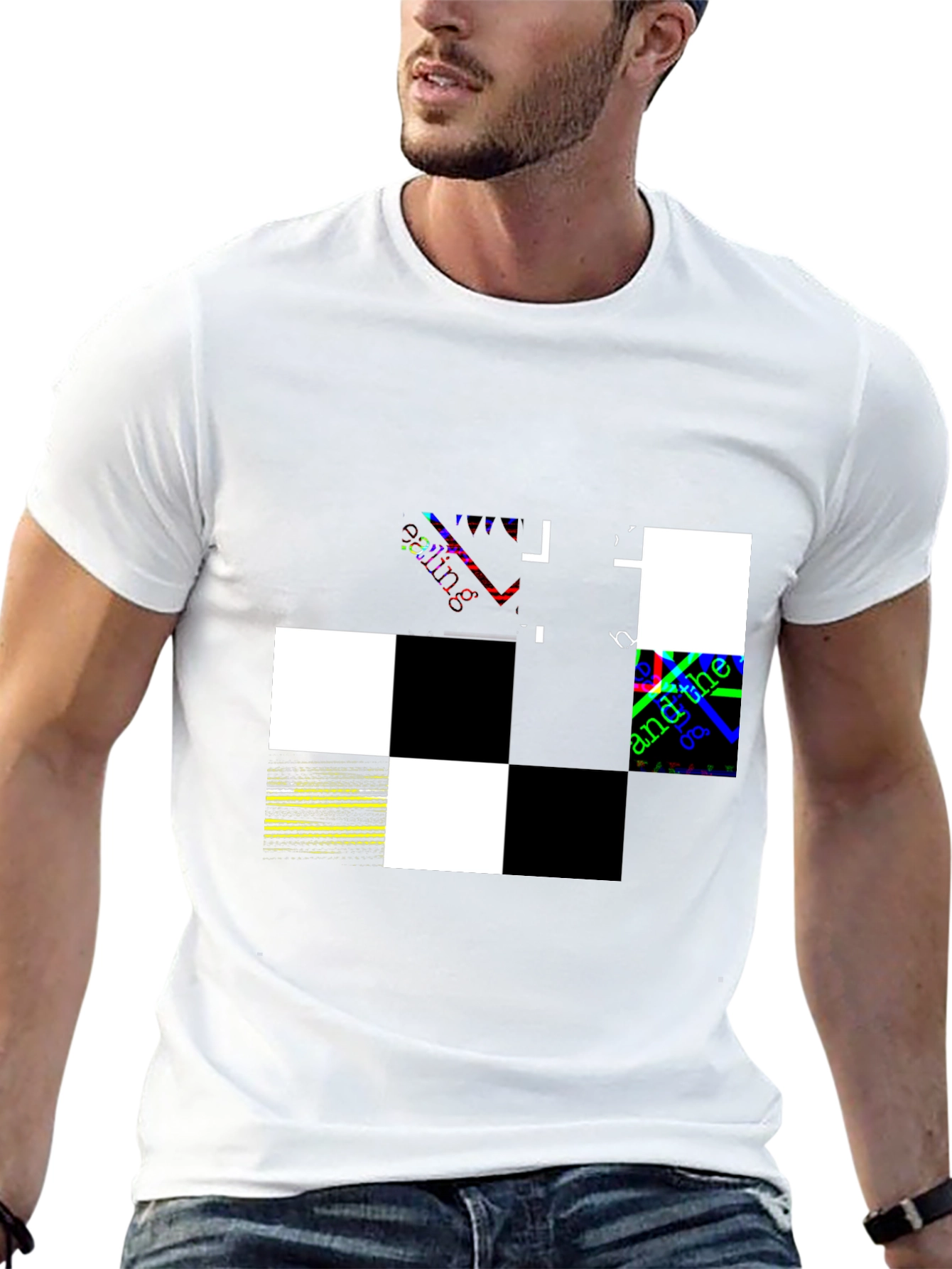 Abstract Checkerboard Graphic Black T-Shirt