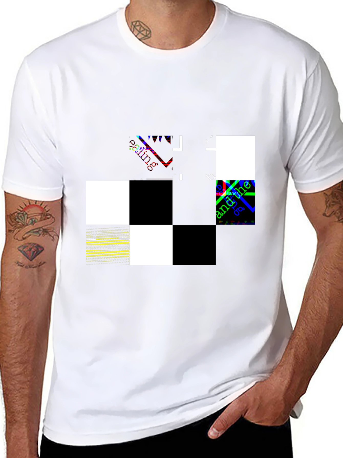 Abstract Checkerboard Graphic Black T-Shirt