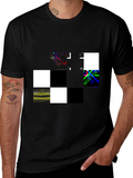 Abstract Checkerboard Graphic Black T-Shirt