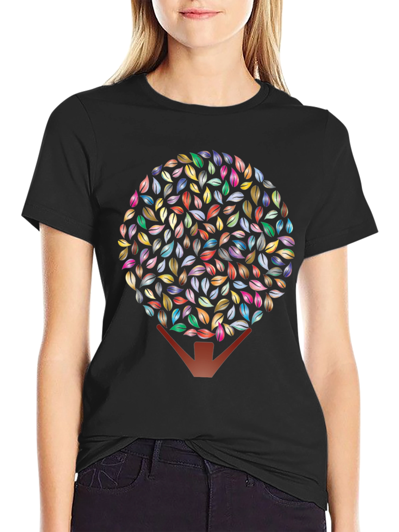 Leaf Tree Graphic Black T-Shirt