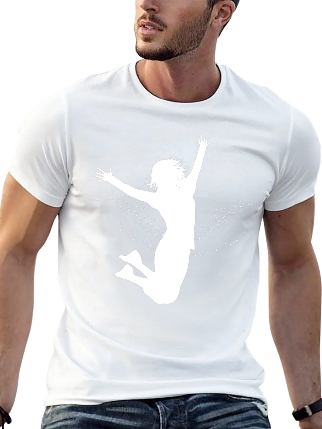 Black Tee with White Jumping Girl Graphic
