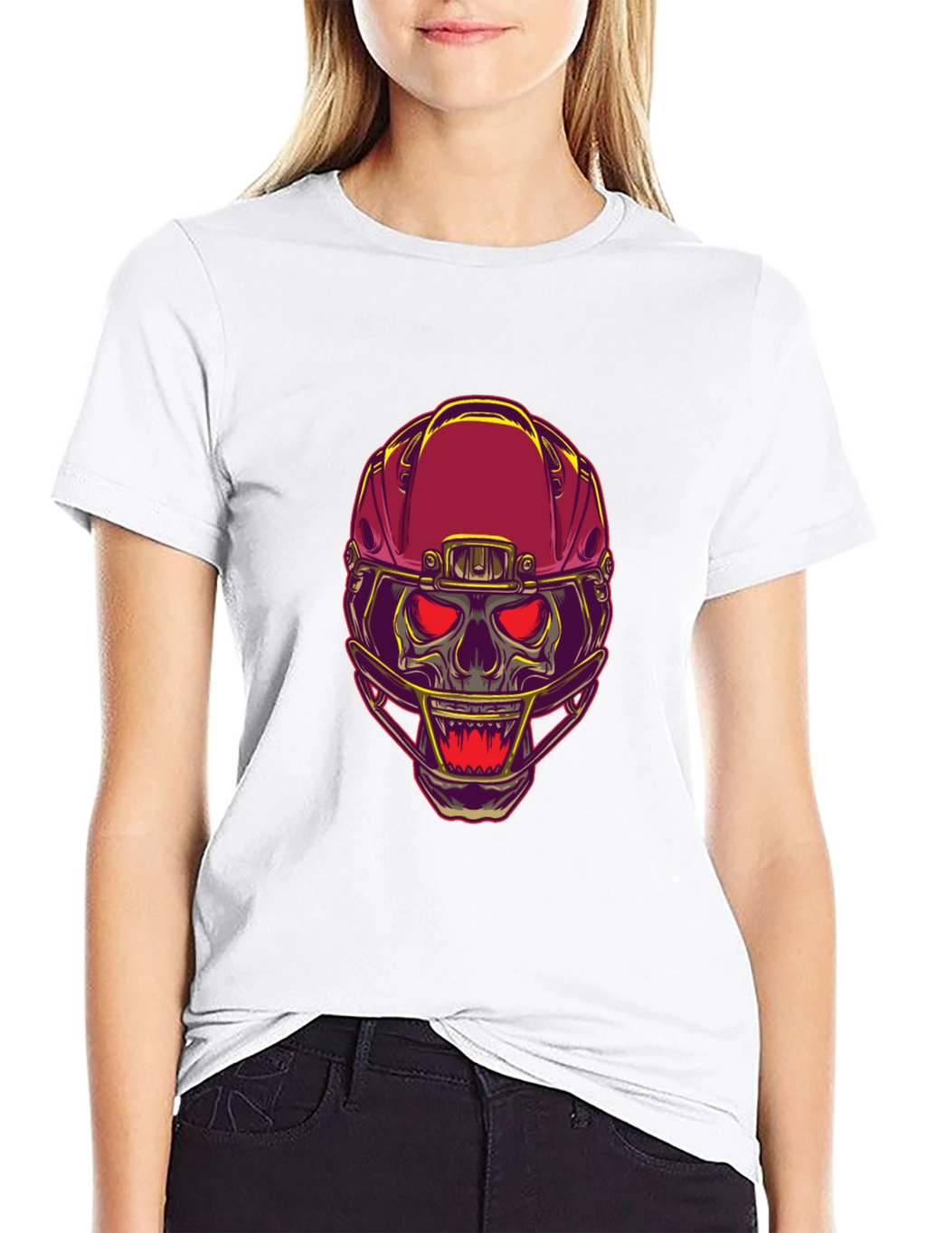 Skull Football Helmet Graphic T-Shirt - Bold Design