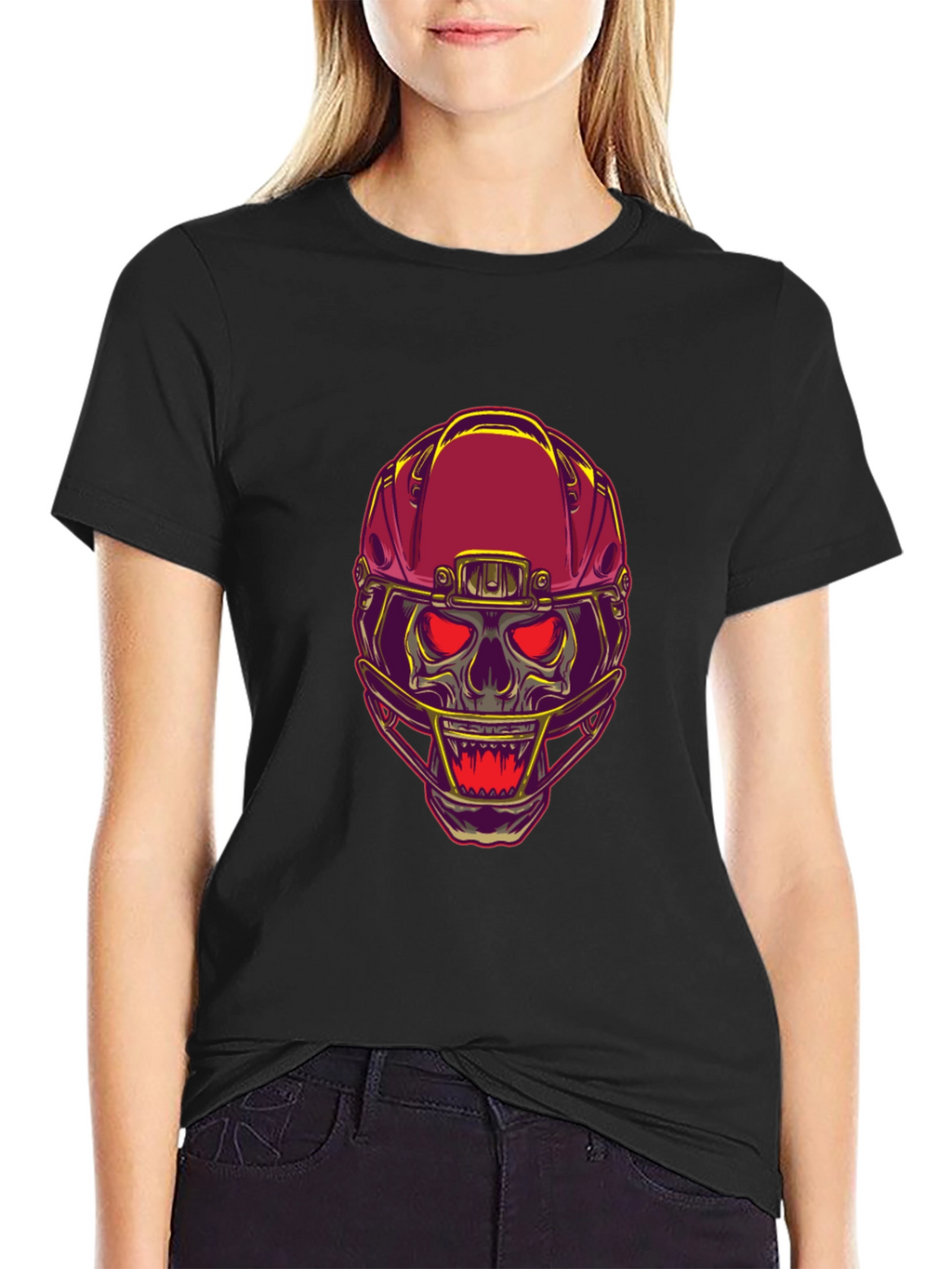 Skull Football Helmet Graphic T-Shirt - Bold Design