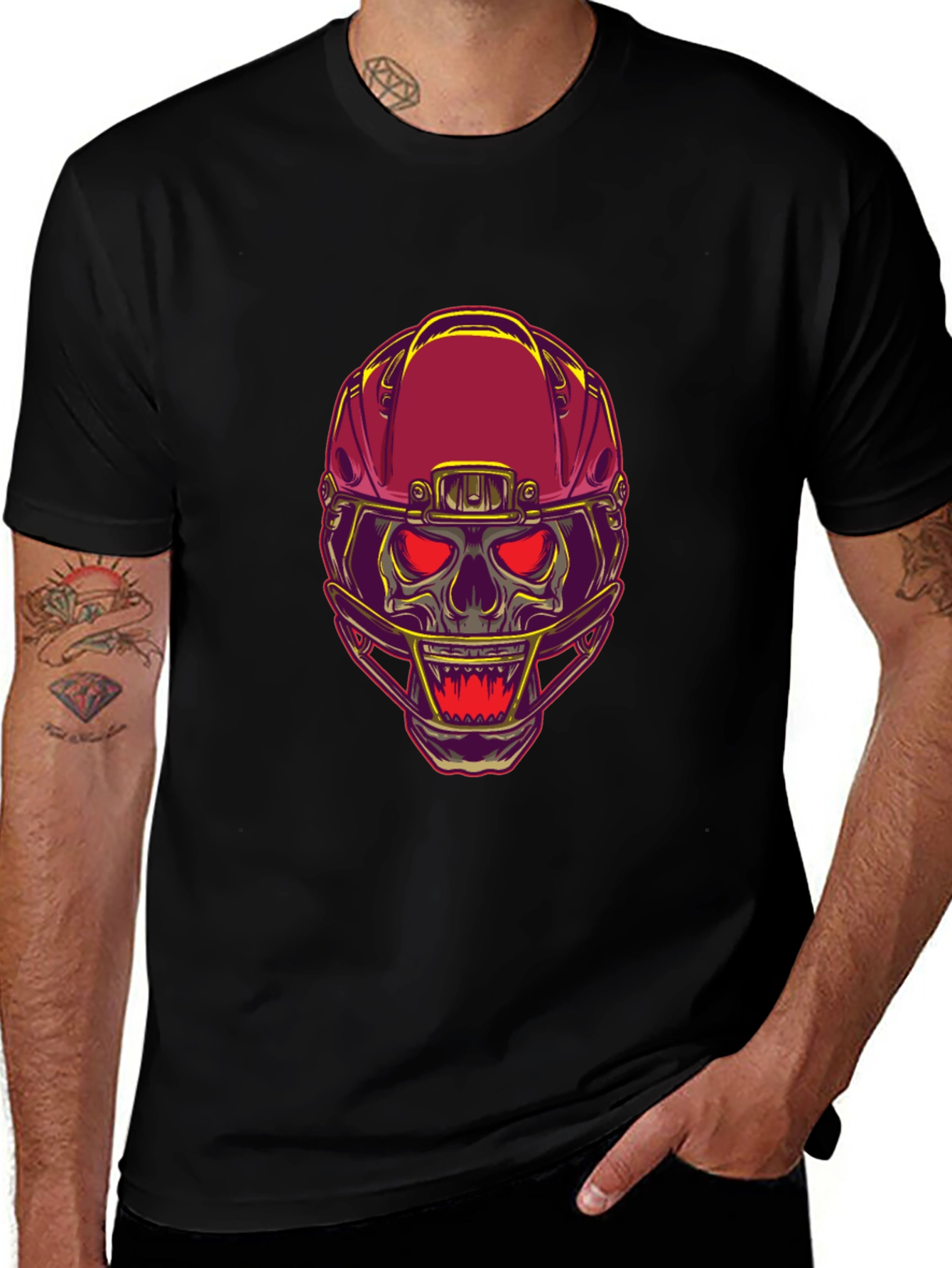 Skull Football Helmet Graphic T-Shirt - Bold Design