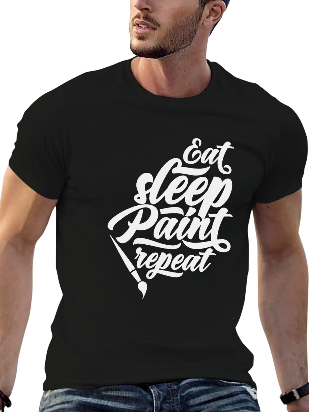 Eat Sleep Paint Repeat Black Graphic T-Shirt