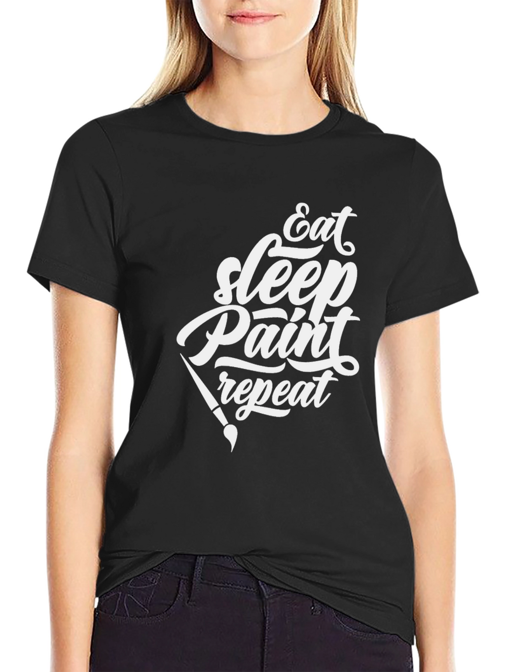 Eat Sleep Paint Repeat Black Graphic T-Shirt