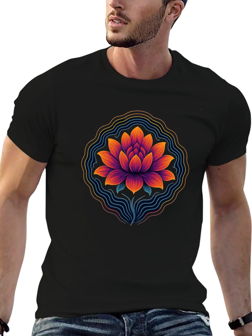Lotus Blossom Graphic Tee - Mens Black T-Shirt