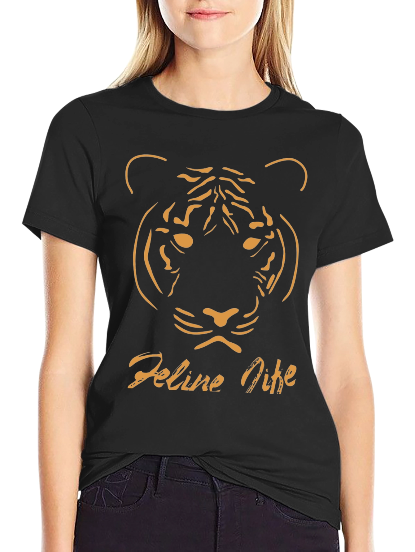 Feline Nine Graphic Tee - Black Tiger Design