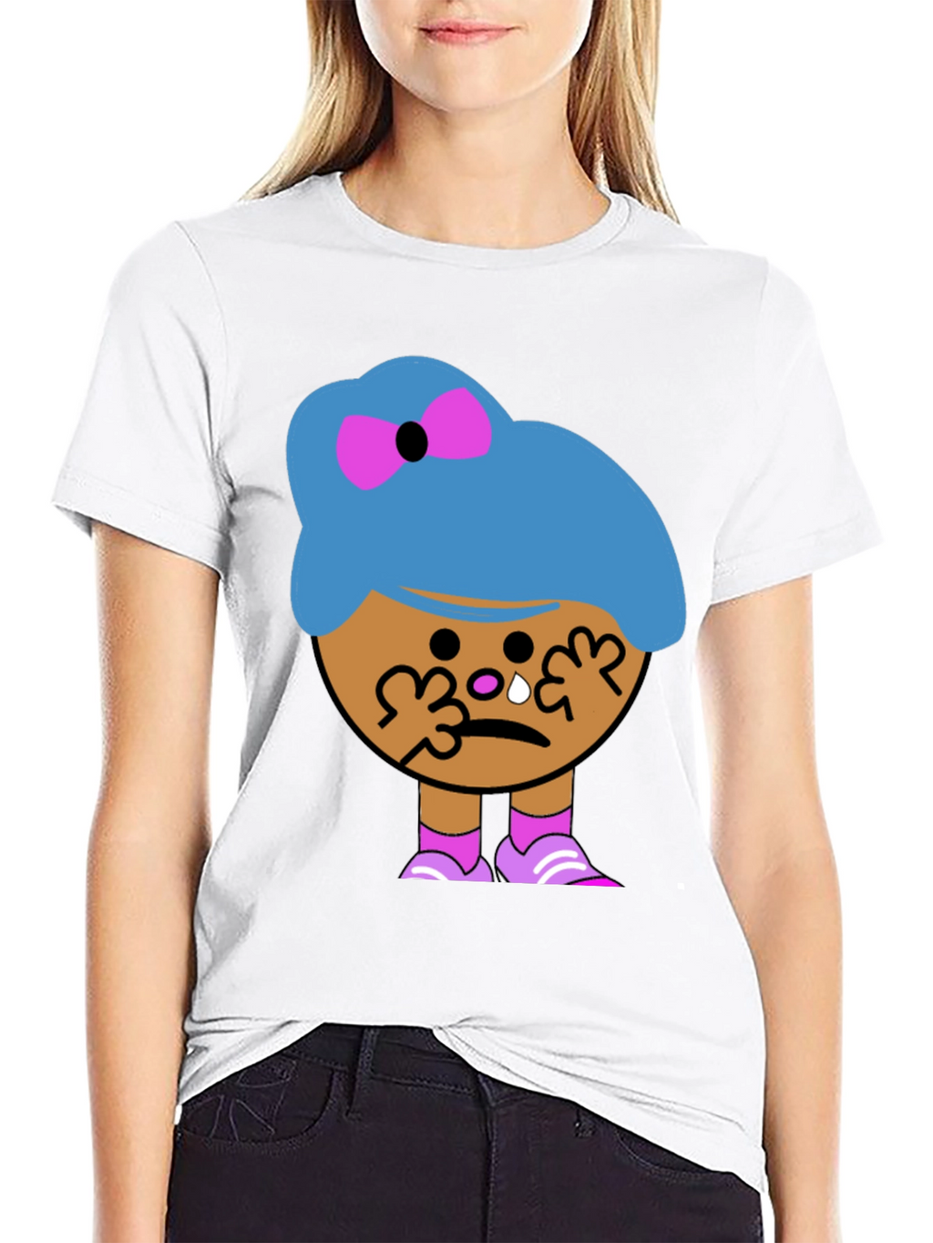 Tearful Cartoon Character Graphic T-Shirt