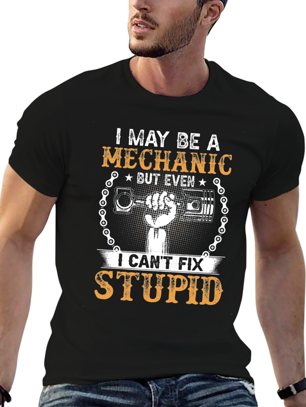 Mechanic Humor T-Shirt - Cant Fix Stupid