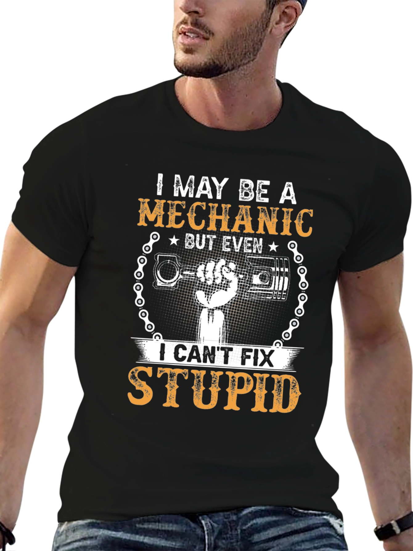 Mechanic Humor T-Shirt - Cant Fix Stupid