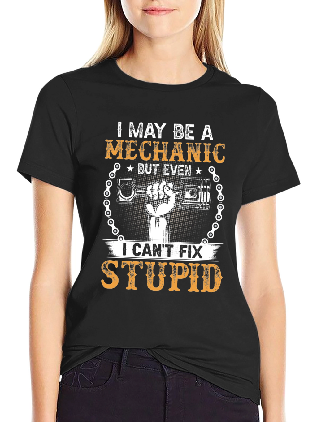 Mechanic Humor T-Shirt - Cant Fix Stupid